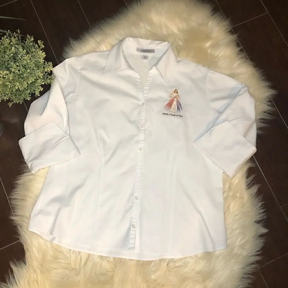 Port Authority white 3/4 sleeve button down XL